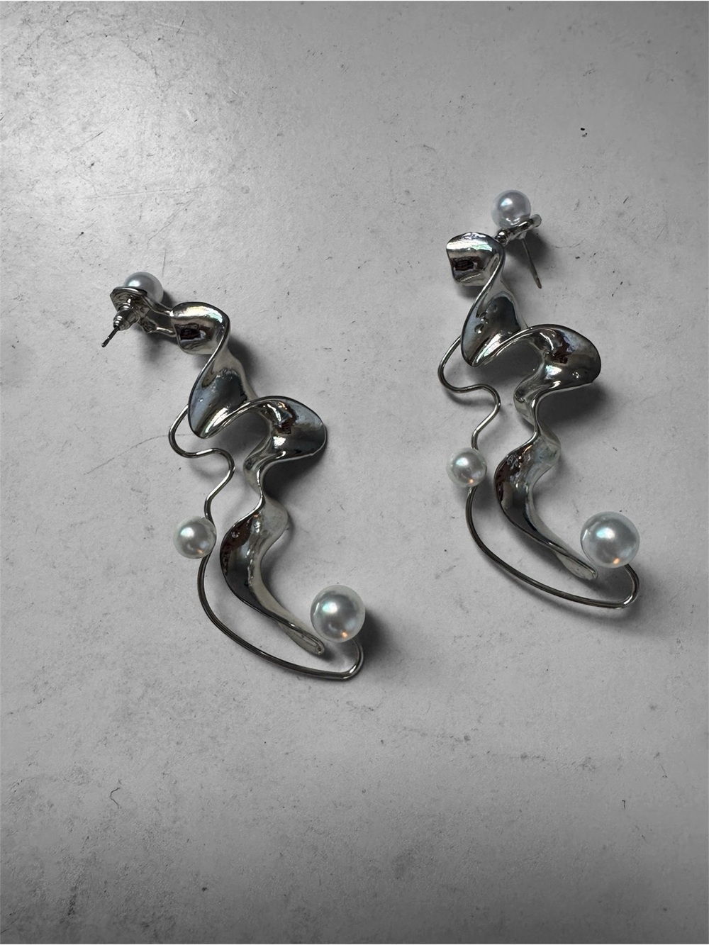 Silver Wave Pearl Dangle Earrings - Women Jewelry